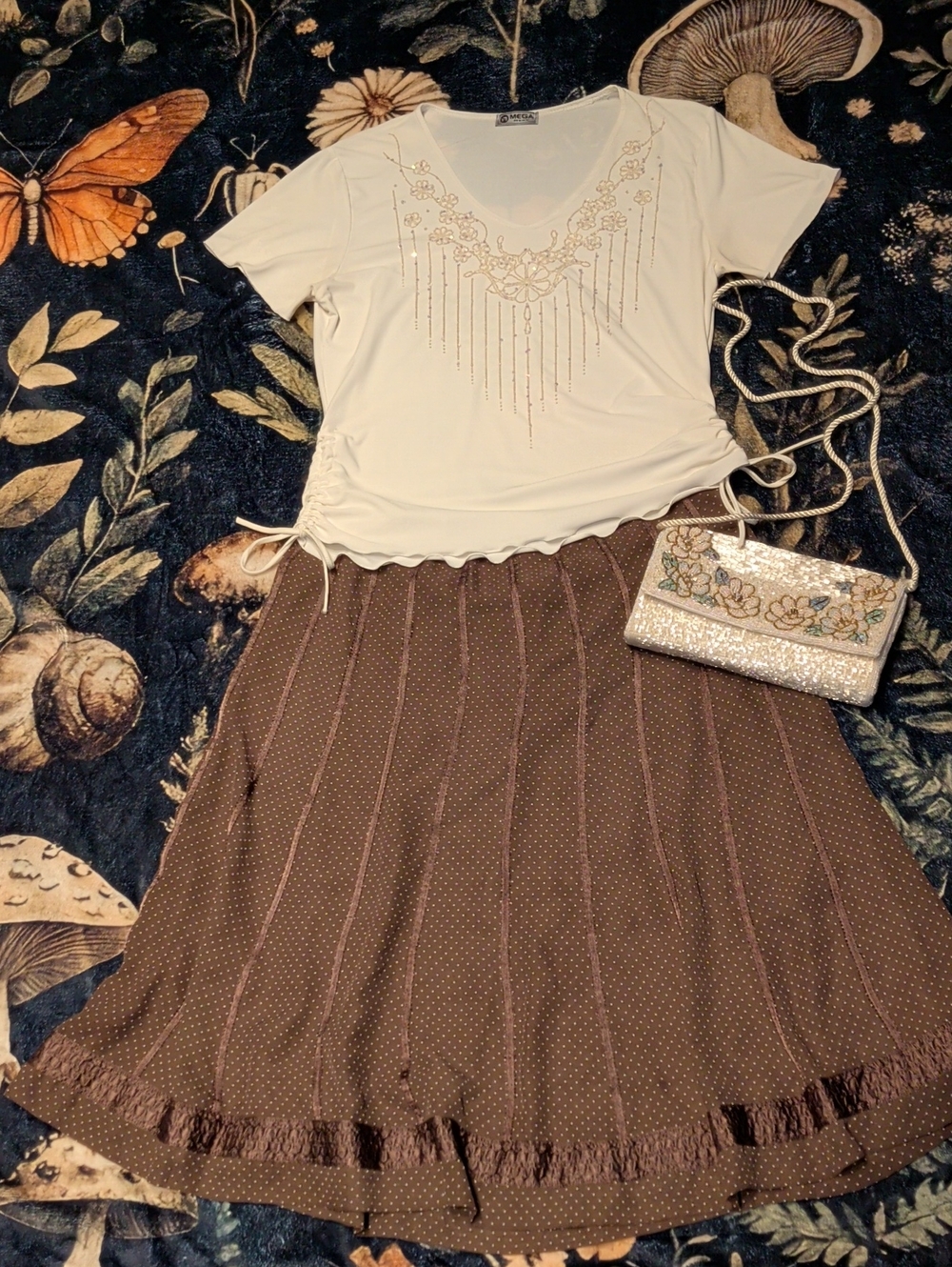 Curated 3-Piece Dressy Boho Vintage Outfit - Size Large / 12 (Includes Clutch)